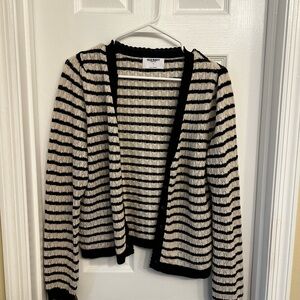 Old Navy Women's Black and Cream Striped Cardigan